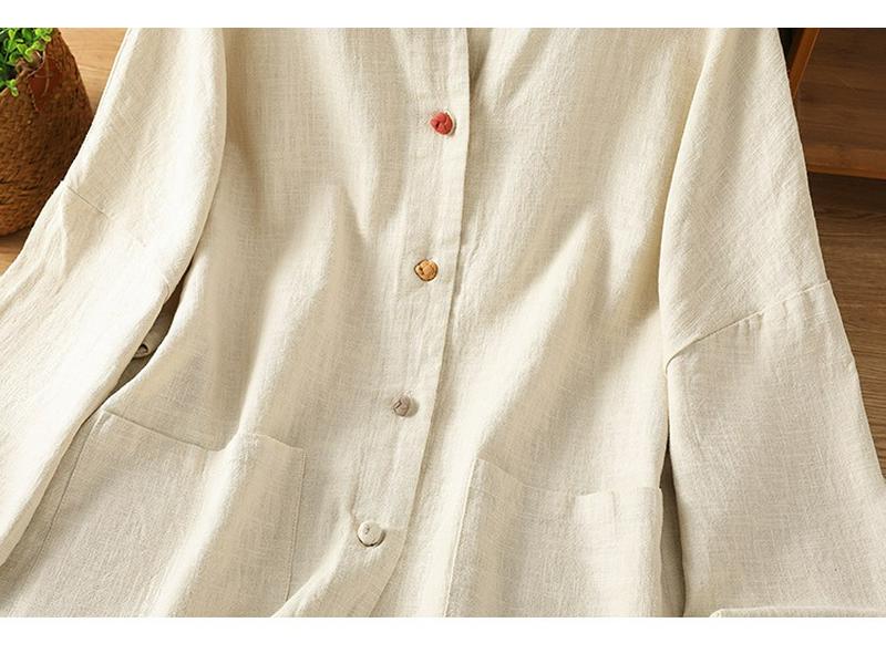 Women's Autumn Zen Cotton Linen Shirt Jacket with Frog Buttons