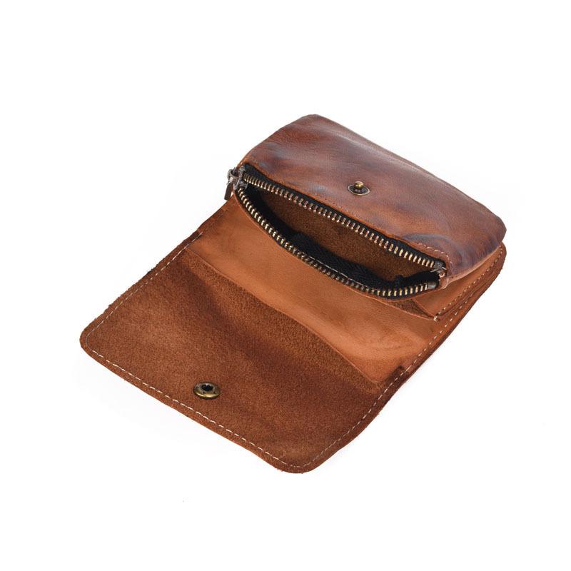 Trendig Handgjord Äkta Läder Retro Miniplånbok med Fack för Mynt, Kort och Hörlurar för Män och Kvinnor