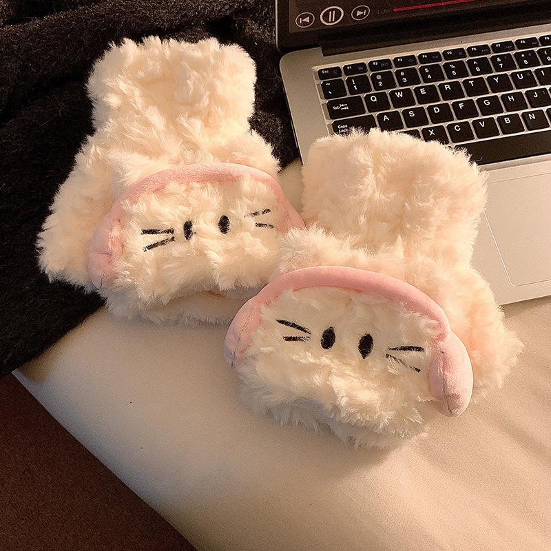 Cute Headphones Cat Thickened Plush Gloves Winter Warm Gloves Student Cycling Gloves