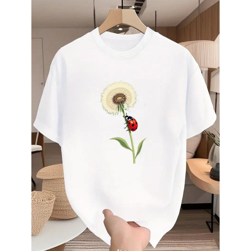 Short sleeved T-shirt with printed European and American plant flowers