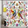 Mexican Floral Shower Curtain, Ethnic Art, Birds and Paisley, Flowers in White,Polyester, Waterproof, Bathroom Decor