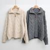 New Arrivals Open Run Women Basic Cable Knit Zip Up Jacket