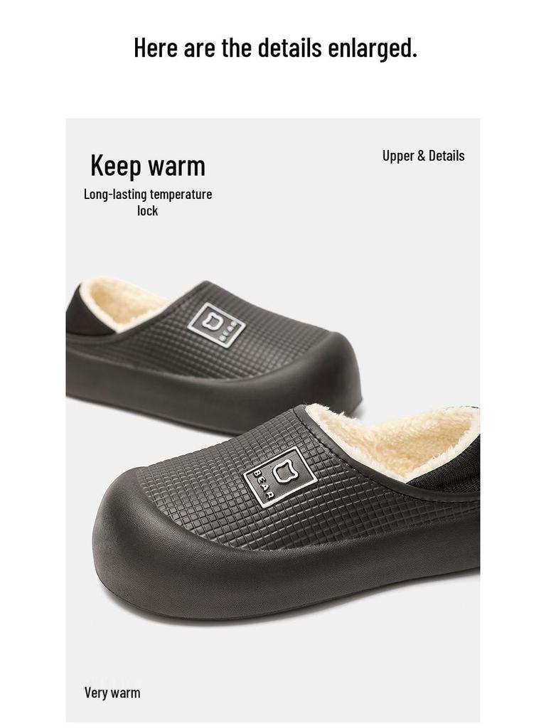 Waterproof Cotton Slippers: Women's/Men's Non-Slip Thick-Soled, Plus Velvet, Warm, Closed Heel for Autumn/Winter.