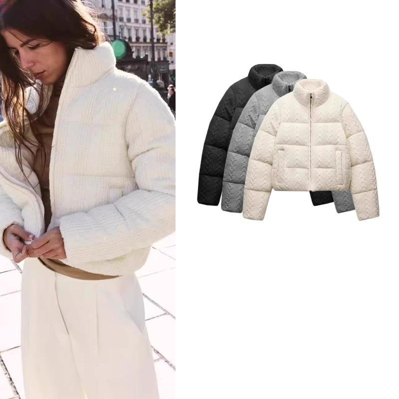 Fall and Winter New Women's Clothing French Style All-Matching Stand Collar Long Sleeves Zipper Short Cotton Jacket Jacket Outwear 6318229