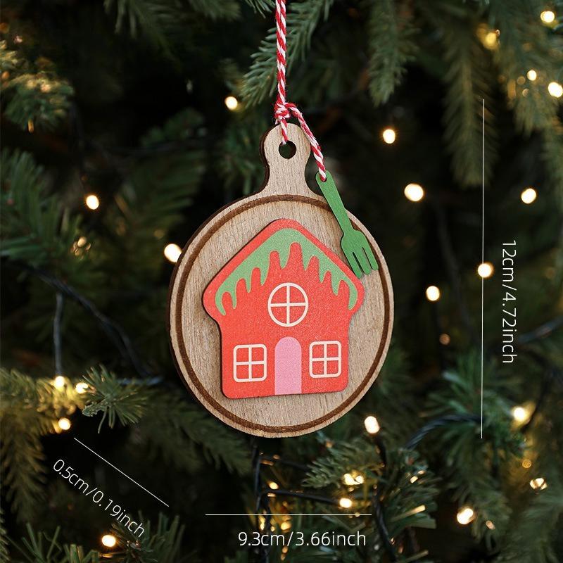 Wooden Christmas Round Wooden Sign Decoration Pendant Elk Santa Claus Christmas Tree Decoration
