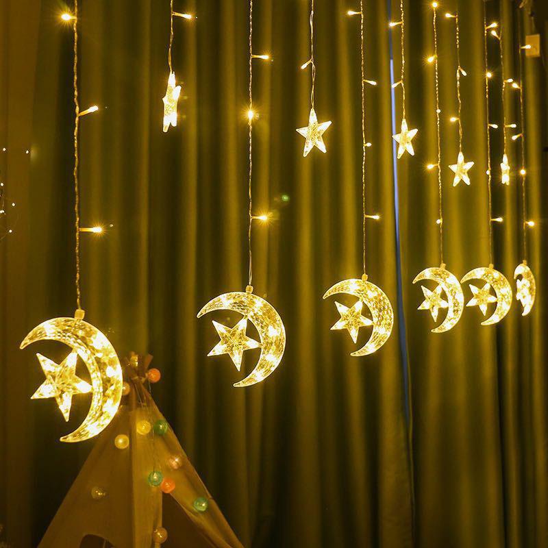 LED Mond Umarmung Stern Vorhang Licht Ins Raum Dekoration Licht Stern Mond Licht String Farbe Licht Weihnachten Licht