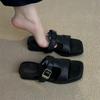 Women Flats Square Toe Slippers Summer Sandals New Casual 2025 Trend Slingback Shoes Walking Woman Flip Flops Sandalias