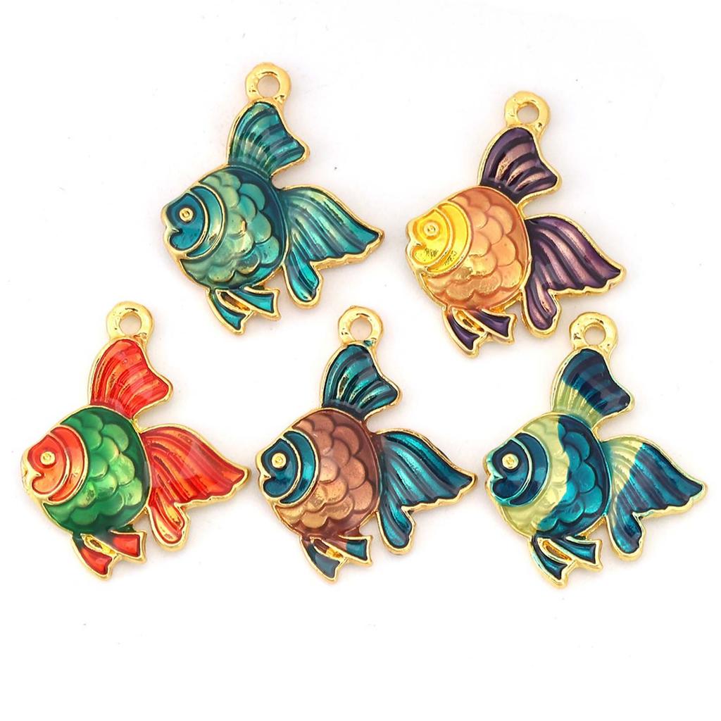 5PCs Ocean Jewelry Charms Fish Animal Enamel Pendants for DIY Necklace Bracelet Jewelry Making 23mm X18mm