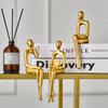 Resin Human Body Art Ornament Abstract Design Golden Finish Figure Statue Thinking Reading Man Desktop Ornament Home Decor