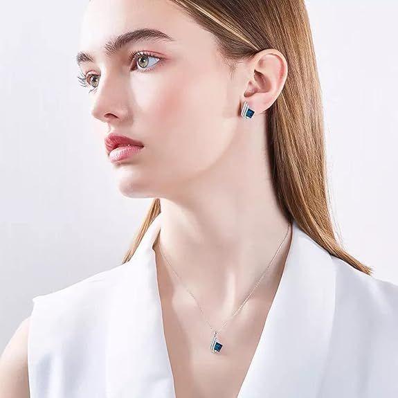 Halskette mit Engelsflügel-Anhänger aus platiniertem Kristall, Schmuckset, Geschenke für Frauen und Mädchen (blau) (14622s)