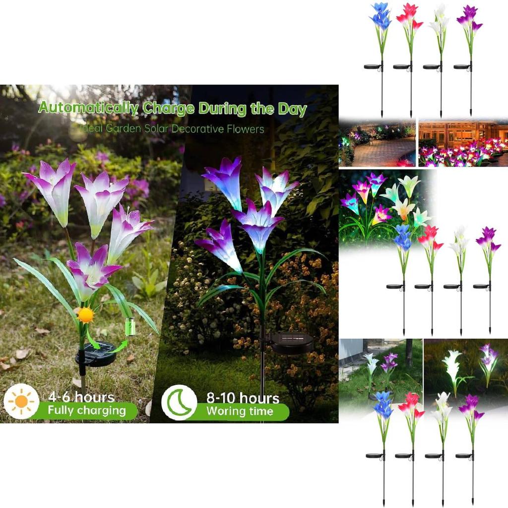 Outdoor Solar Lily Flower Lights Stunning Led Floral Garden Stake Lamps For Yard Decoration
