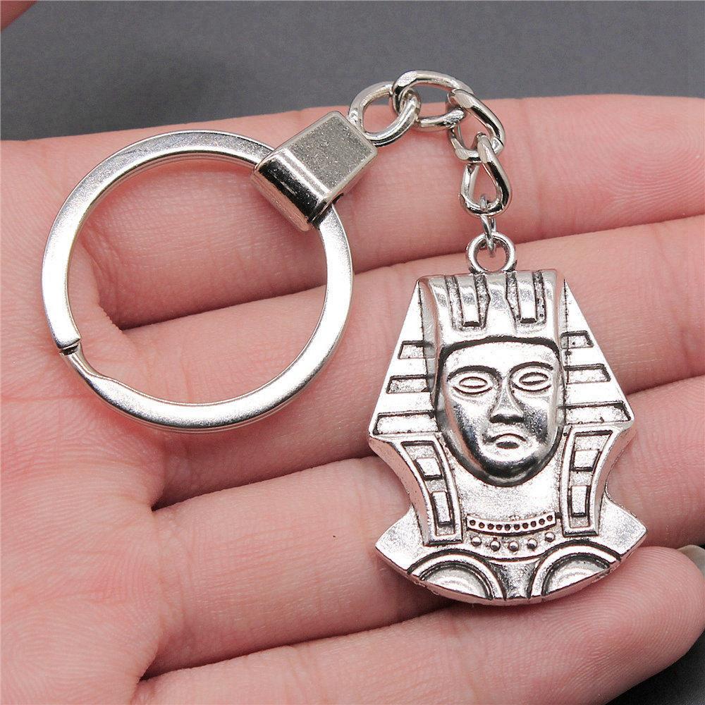 Chiefs Pharaohs Buddha Spiritual Amulet Pendant Antique Bronze Metal Keychain with 30mm Ring for Couples