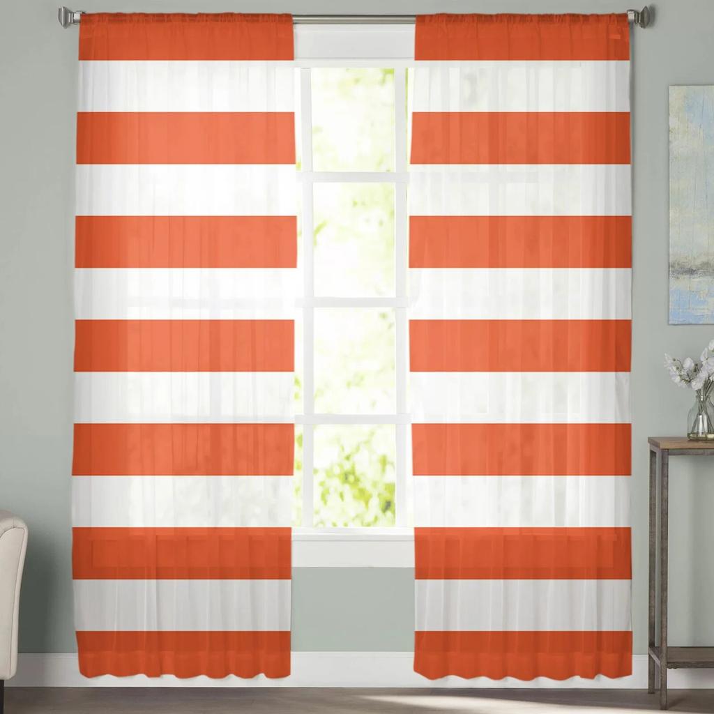 Stripes Orange Tulle Curtains Living Room Kitchen Chiffon Curtain Bedroom Balcony Sheer Curtain Fashion Home Decor