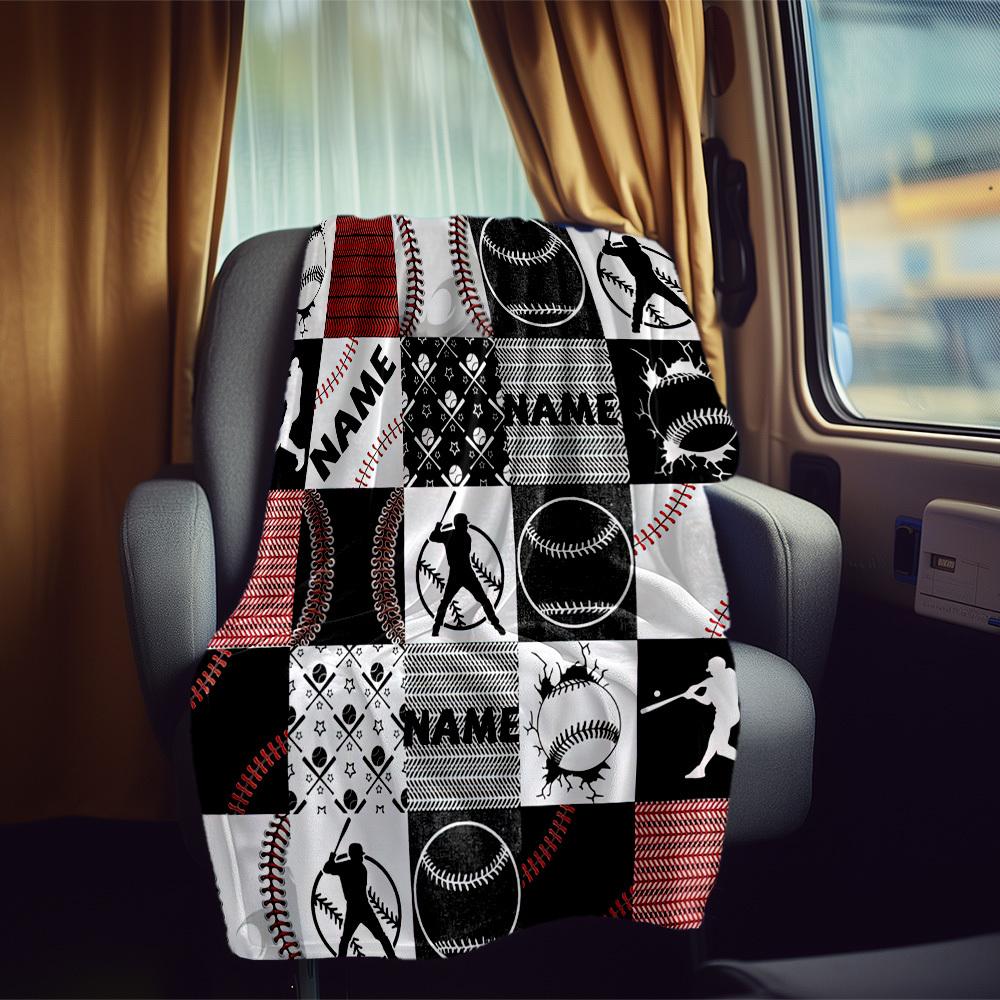 Baseball Theme Customize Your Name Rv Blanket Comfortable Soft Lightweight All Season Multi Purpose Blanket For Travel Camping Picnics Sofas Rvs Beds