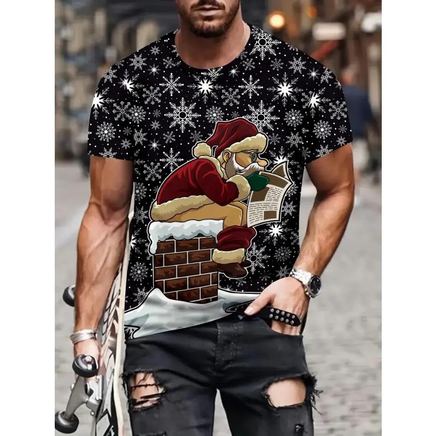 

Мужская футболка с принтом Санта-Клауса, летний повседневный свитер с коротким рукавом, модные забавные футболки, мужская свободная одежда 3XL