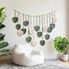 Bohemian Cotton Rope Leaf Tapestry with Wood Bead Tassel - Decorative Wall Hanging for Living Room or Bedroom