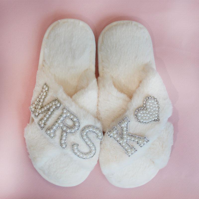 Women's Plush Velvet Furry Wedding Indoor Slippers