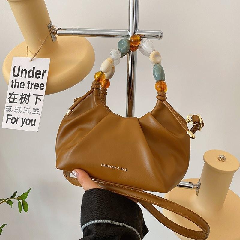 Stylish Soft Texture Handheld Pleated Bag For Women In Black Beige Brown And More