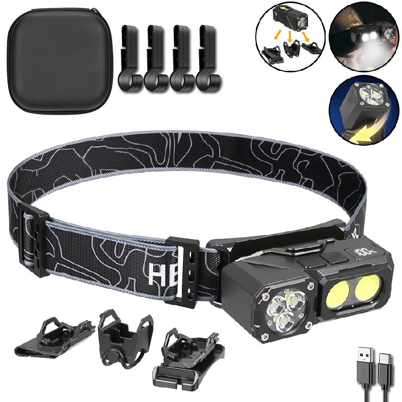 Sensor Headlamp with Hat Clip Type-C Rechargeable Led Headlight with Magnet Outdoor Camping Search Light Flashlight Bike Lantern