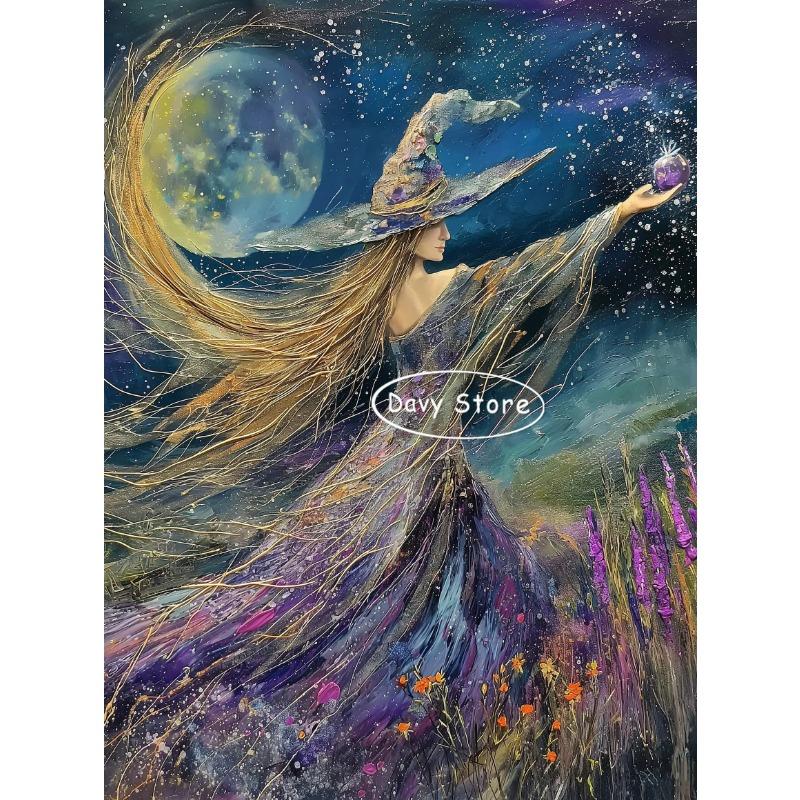 Witches Magic Mystical Print Posters Halloween Moon Witch Flowers Canvas Paintings Wall Art Picture for  Living Room Home Decor