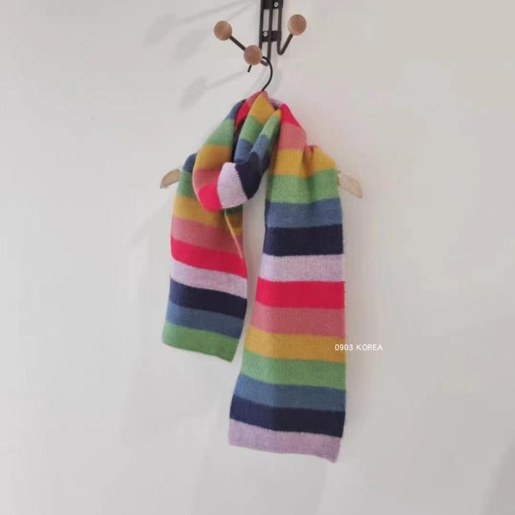 Collection of Warm and Cute Contrasting Color Rainbow Knitted Scarves for Autumn and Winter