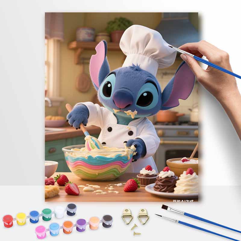 Disney Digital Oil Painting Art Kit Stitch Chef Baking Hand Filled Home Decor
