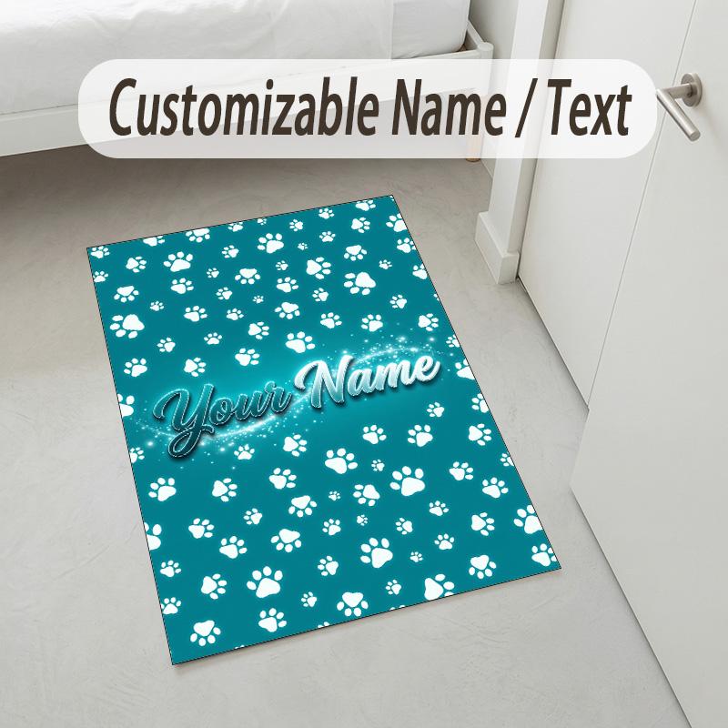 Dog Theme Crystal Velvet Rug Personalized Custom Name Text Soft Floor Mat Home Decor