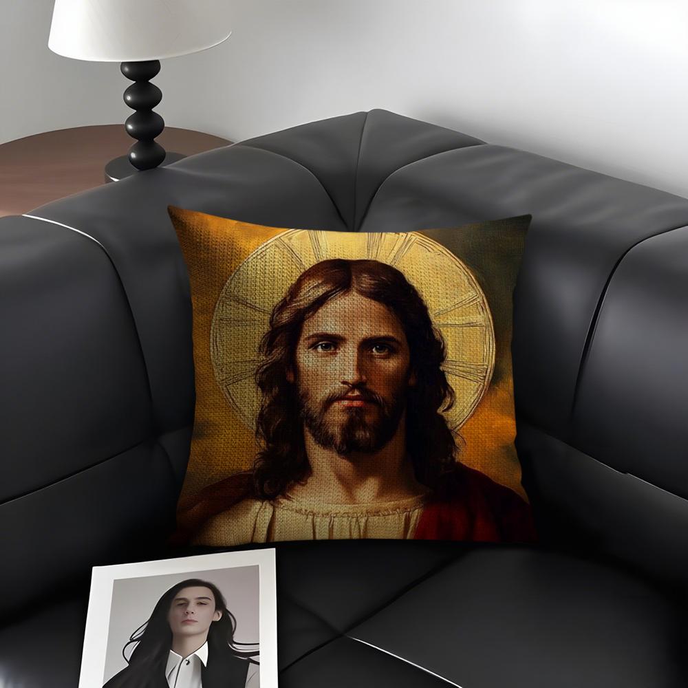 Jesus Christ Portrait Cushion Cover Natural Linen Organic Fabric DoubleSided Printing Sofa Home Decor Gift Pillow Case