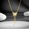 Stylish Titanium Steel Women's Necklace: Double-Layer White Shell with Rhinestone Butterfly Tassel, Hollow Design Collarbone Chain.