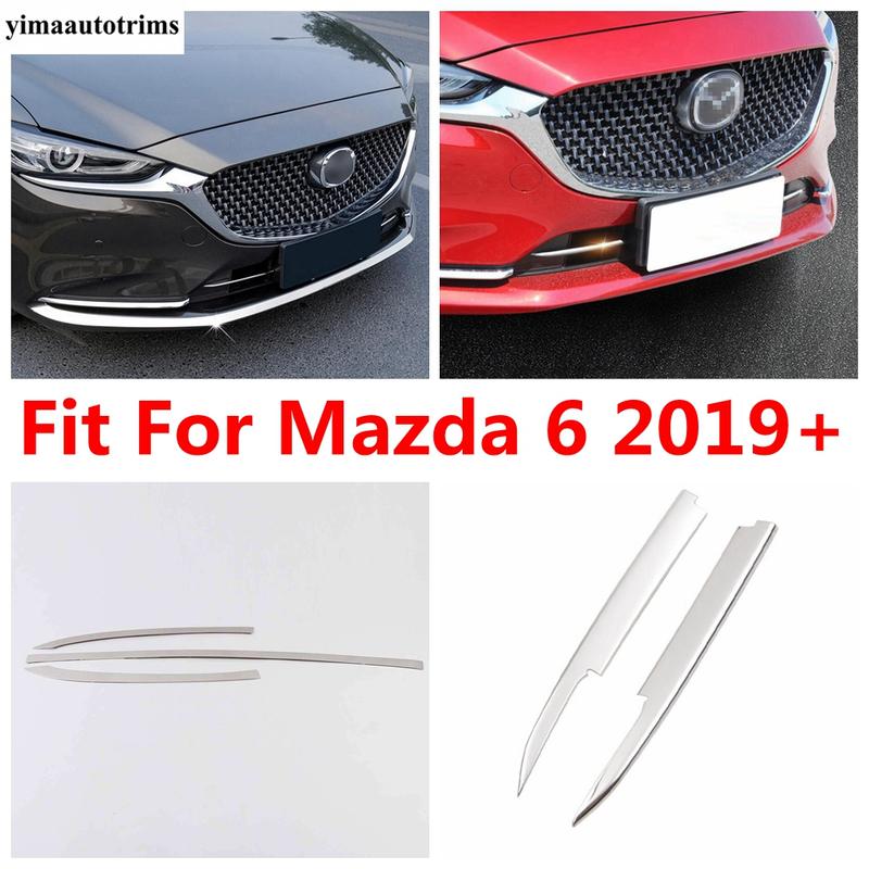 Stainless Steel Accessories For Mazda 6  - 2024 Car Front Bumper Lip Hood Middle Bottom Grille Mesh Strip Decor Cover Trim