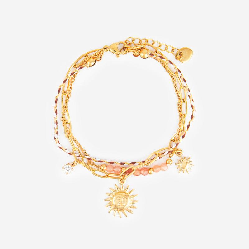

Personalized Bracelet Sun Smiley Face Pendant Double-Layer Back-Shaped Bracelet Electroplated 18K Gold Color Retention