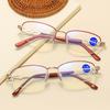 Fashion Half-Frame Hanging Silk Anti-Blue Reading Glasses Metal Women'S Four-Leaf Clover Reading Glasses Classic Old Man Mirror