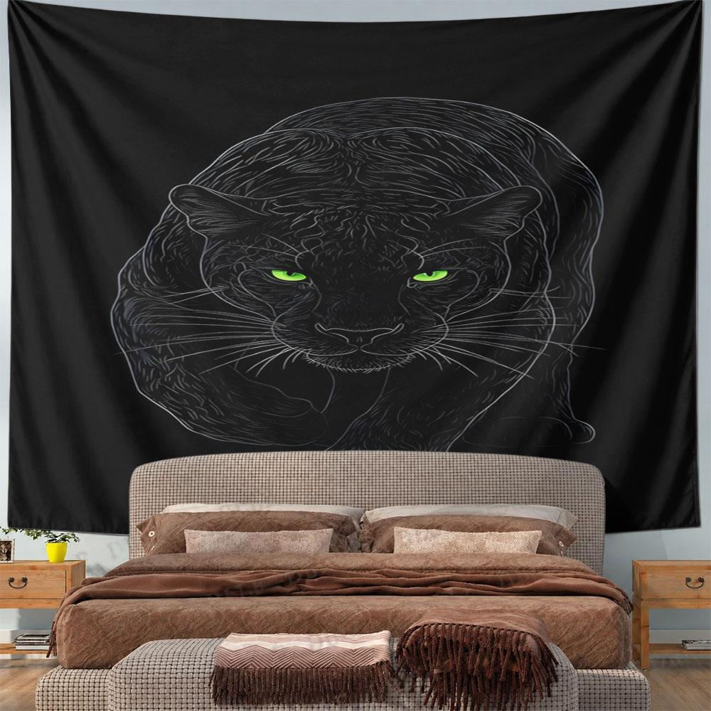 Fierce Black Panther with Green Eyes Pattern Wall Hanging Tapestry Decorative Tapestry Home Decor for Bedroom and Living Room