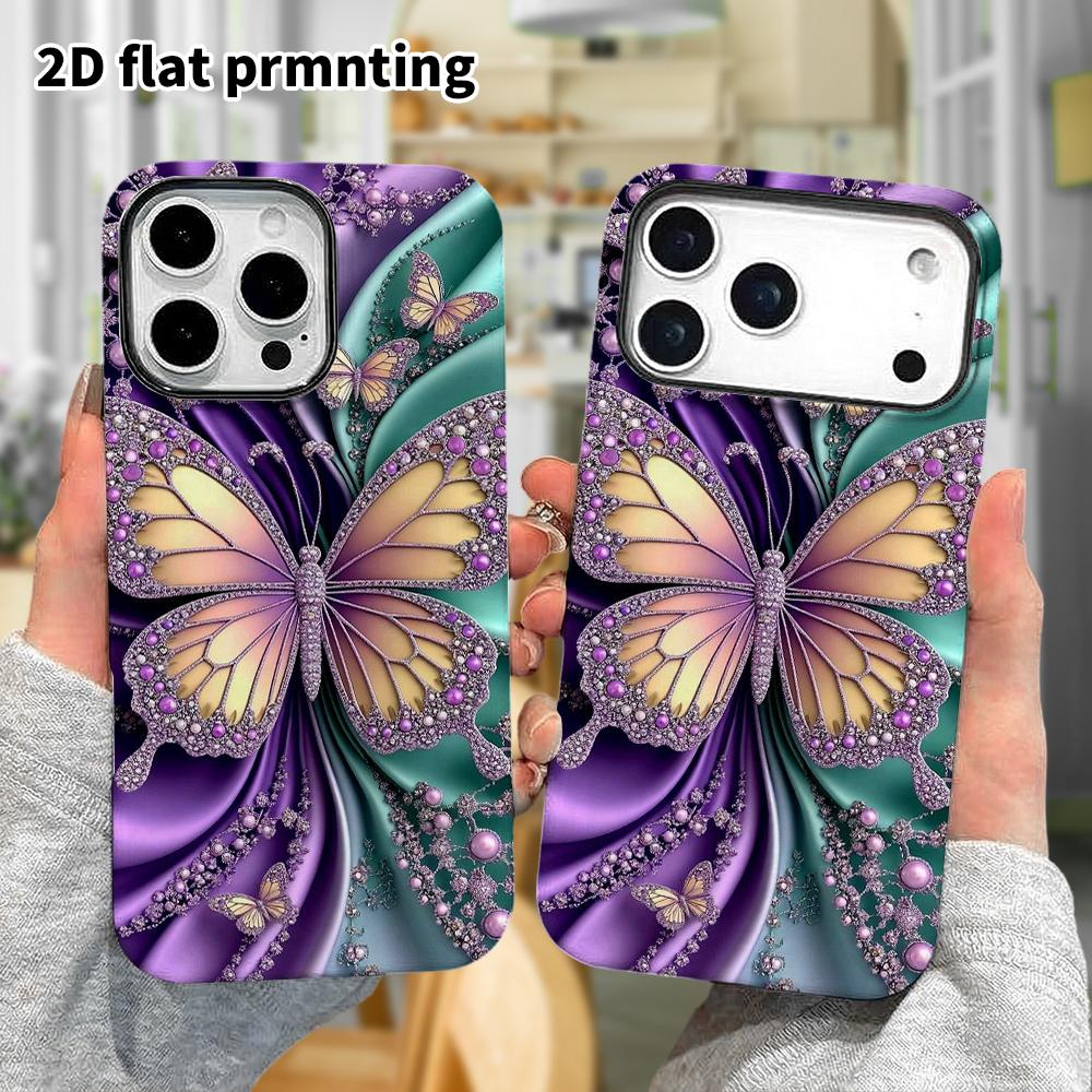 Phone Case: 2D Flat Design Suitable for iPhone 18 17 16 15 14 13Pro Film Protective Case, Couple Style, Gem-studded Butterfly, Christmas and Halloween