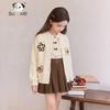 Chanzuigou Girls' Beige Ruffled Long-Sleeve Cotton Shirt