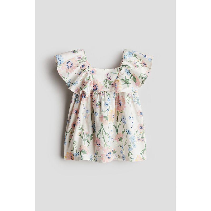 

HM Детская одежда Осень Платье для девочки 2025 Новое поступление Платье с оборками 1282974 Cream/Florals 66/48(4-6m)