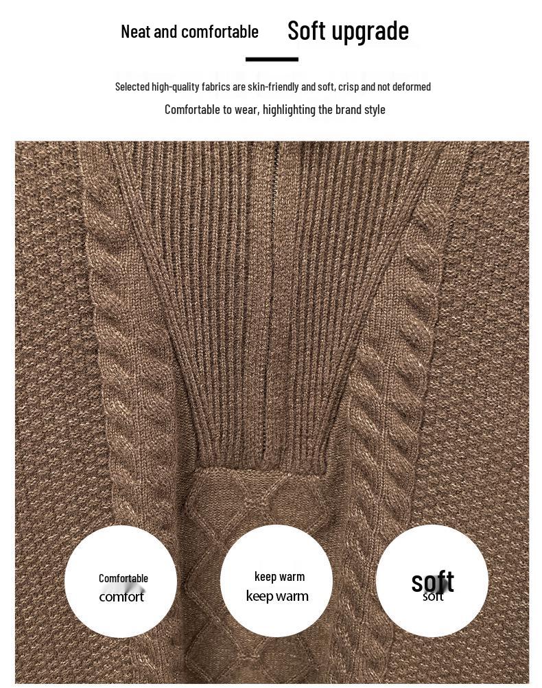 Zimní pletený svetr s půlzipem a vysokým límcem 2025 - Teplý jednobarevný svetr pro střední věk i mladé
