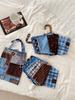 Maillard Blue-Brown Plaid Hook Umbrella for Women, Dual-Use for Sun and Rain, Student Foldable Portable Sun Umbrella, Sun Protection Parasol
