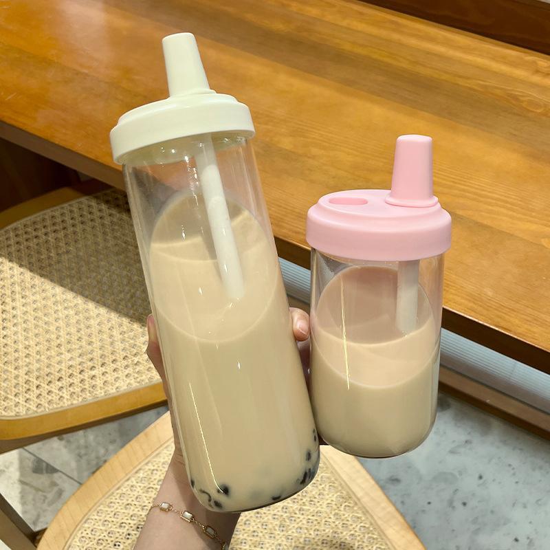 Eco Friendly Plastic Pearl Milk Tea Cup 500ml Reusable with Lid Straw for School Kids Coffee Juice Drinking