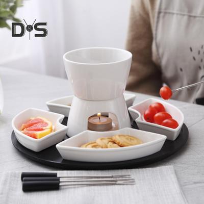 Keramische Chocolade Fondue Boter Warmer Set Smelt Hot Pot Kom voor Kaas Karamel Hoge Temperatuurbestendige Keramiek Gelijkmatige Verwarming Chocolade Dip Set