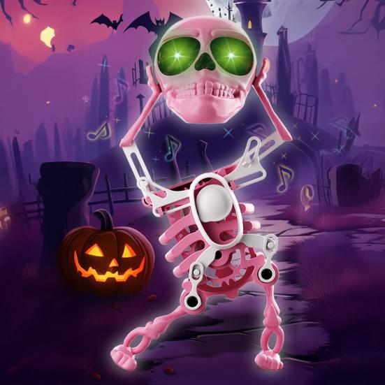 Wind-up Dancing Swinging Skeleton Toy Kids 3D Halloween Articulated Skeleton Spring Clockwork Toy Stress Relief Desktop Decoration