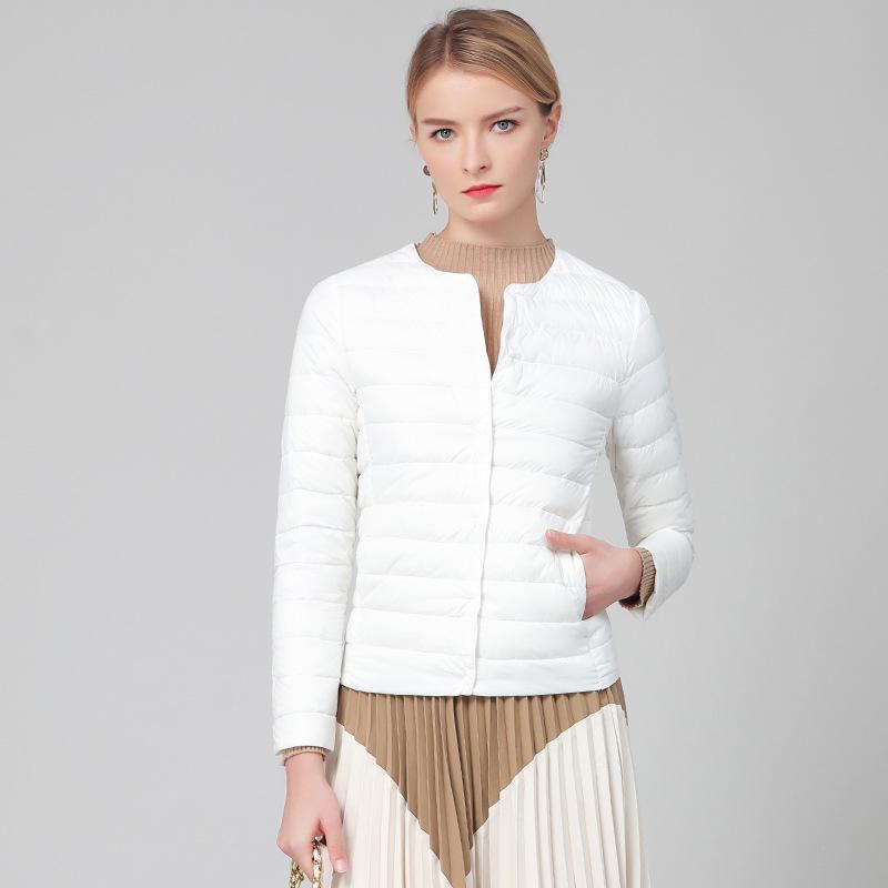 2025 Women's Round Neck White Duck Down Jacket – Comfortable, Versatile, Short, Solid Color, Cold Protection