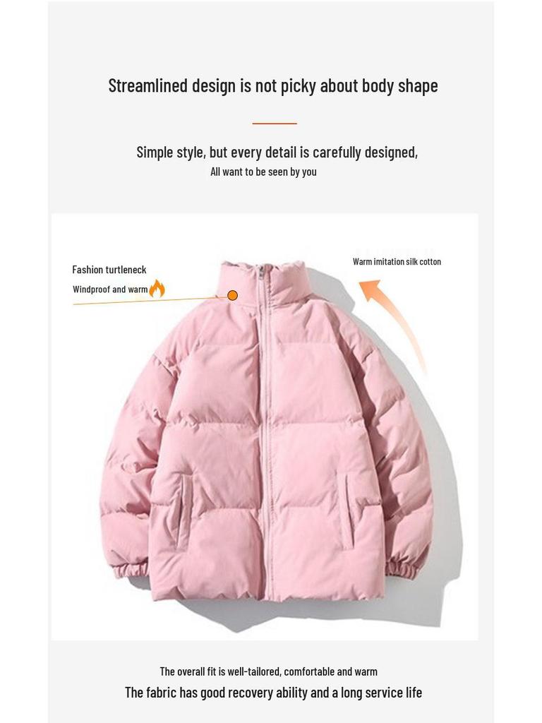 Men's Korean Style Cotton-Padded Jacket: Autumn/Winter Casual Solid Color Short Coat with Stand Collar