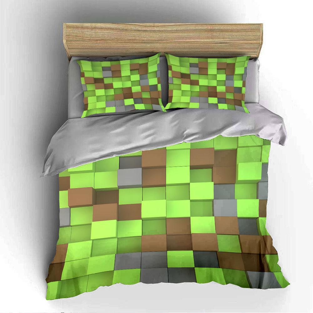 Block-Style Green Brown Pattern Bedding Duvet Cover Set  (1*Duvet Cover 2*Pillowcases, without duvet insert)