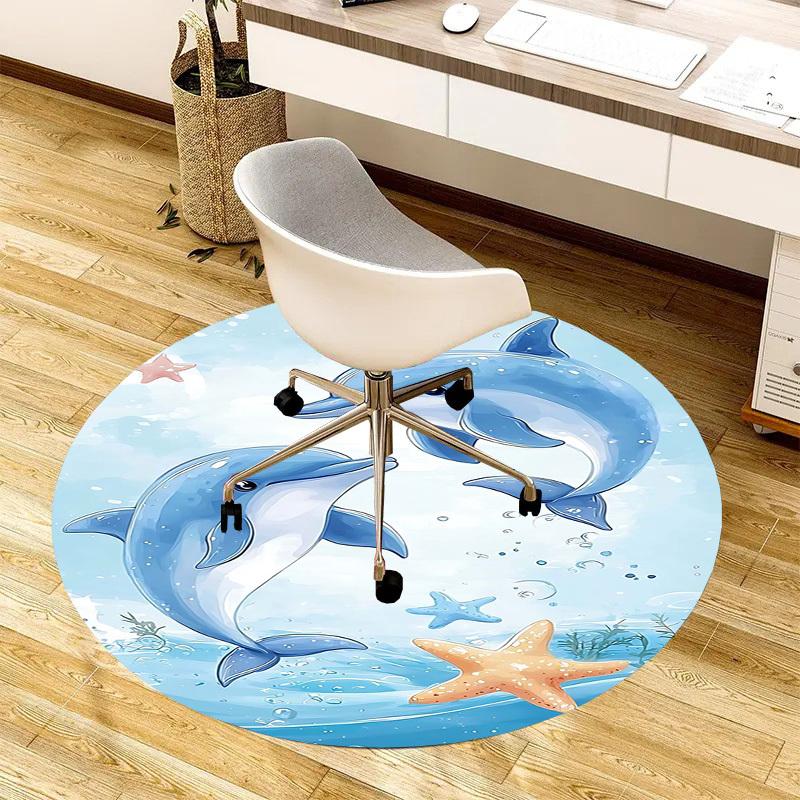 1PC Dolphins Starfish Non-Slip Floor Round carpet, Office, family, bedroom, Large Area Rug Indoor Rugs, Vibrant Colors-Z0465