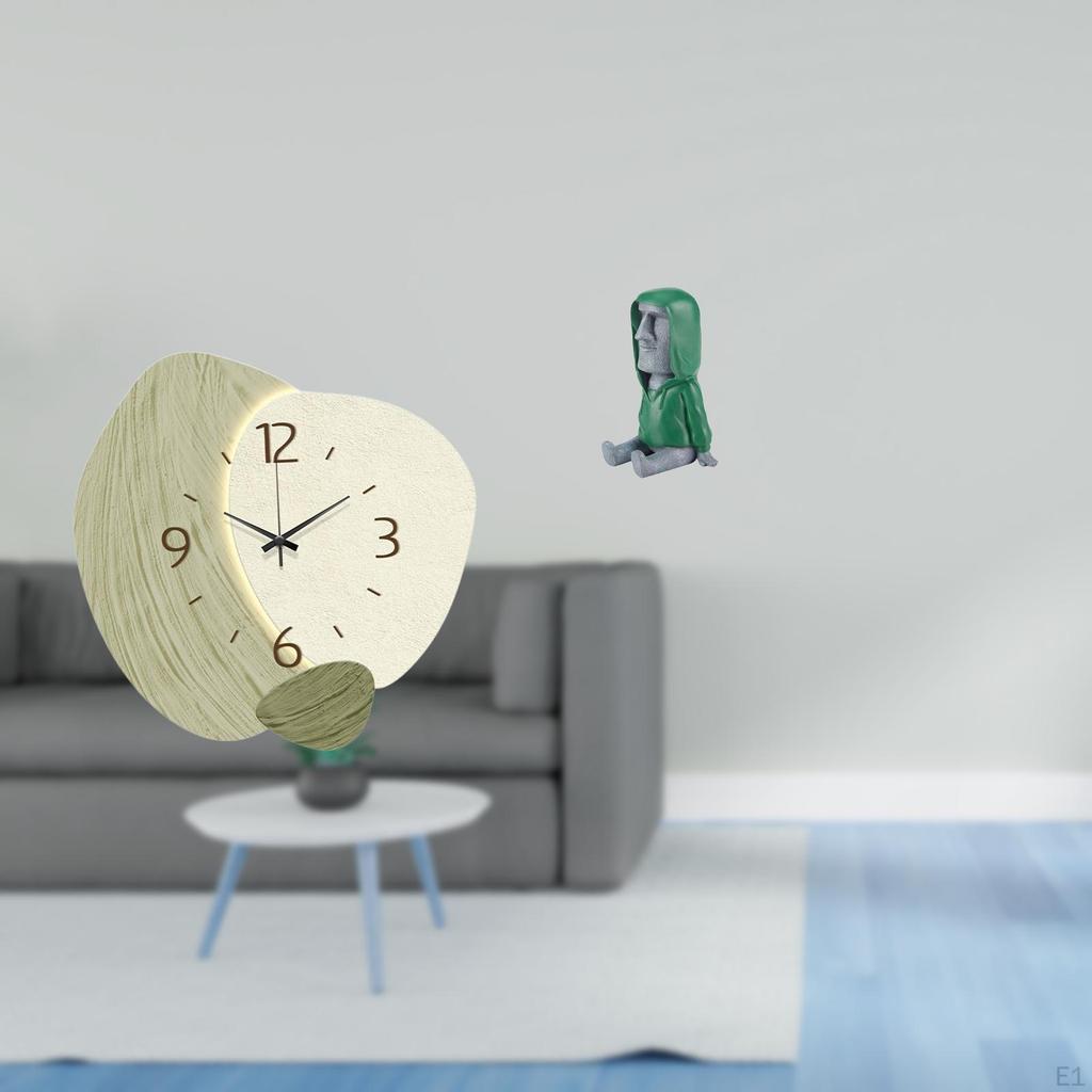 Silent Cartoon Wall Clock Decor with Easter Island Moai Statue Antique Sculpture for Kitchen Office