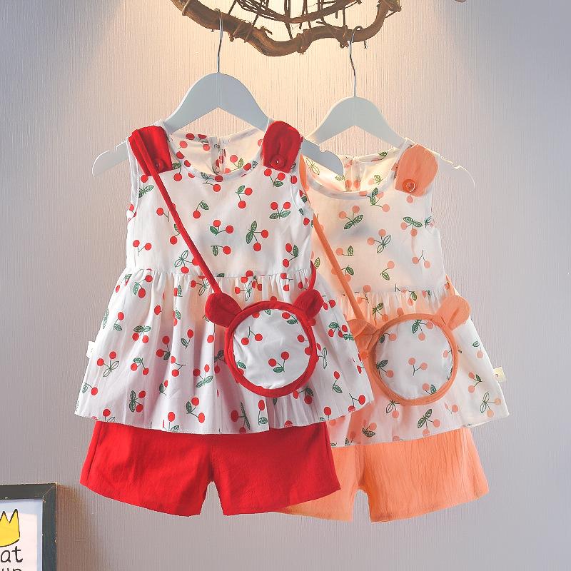Girls Summer Princess Two Piece Set Short Sleeve Top And Skirt Fashionable Outfit For Little Kids