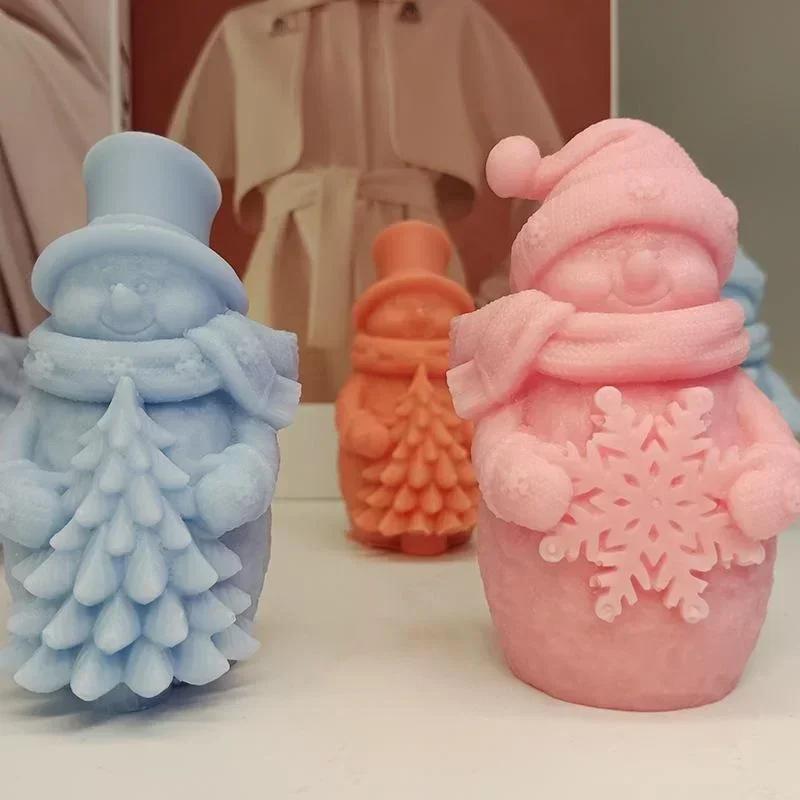 Christmas Series New Cute Hat Scarf Snowman Candle Silicone Molds Snowflake Christmas Tree Plaster Soap Resin Mould Home Decor