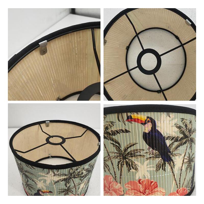 Nordic Green Plant Painting Bamboo Lampshade Abstract Retro Style Light Cover Chandelier Room Hotel Decor Bamboo Art Light Shade