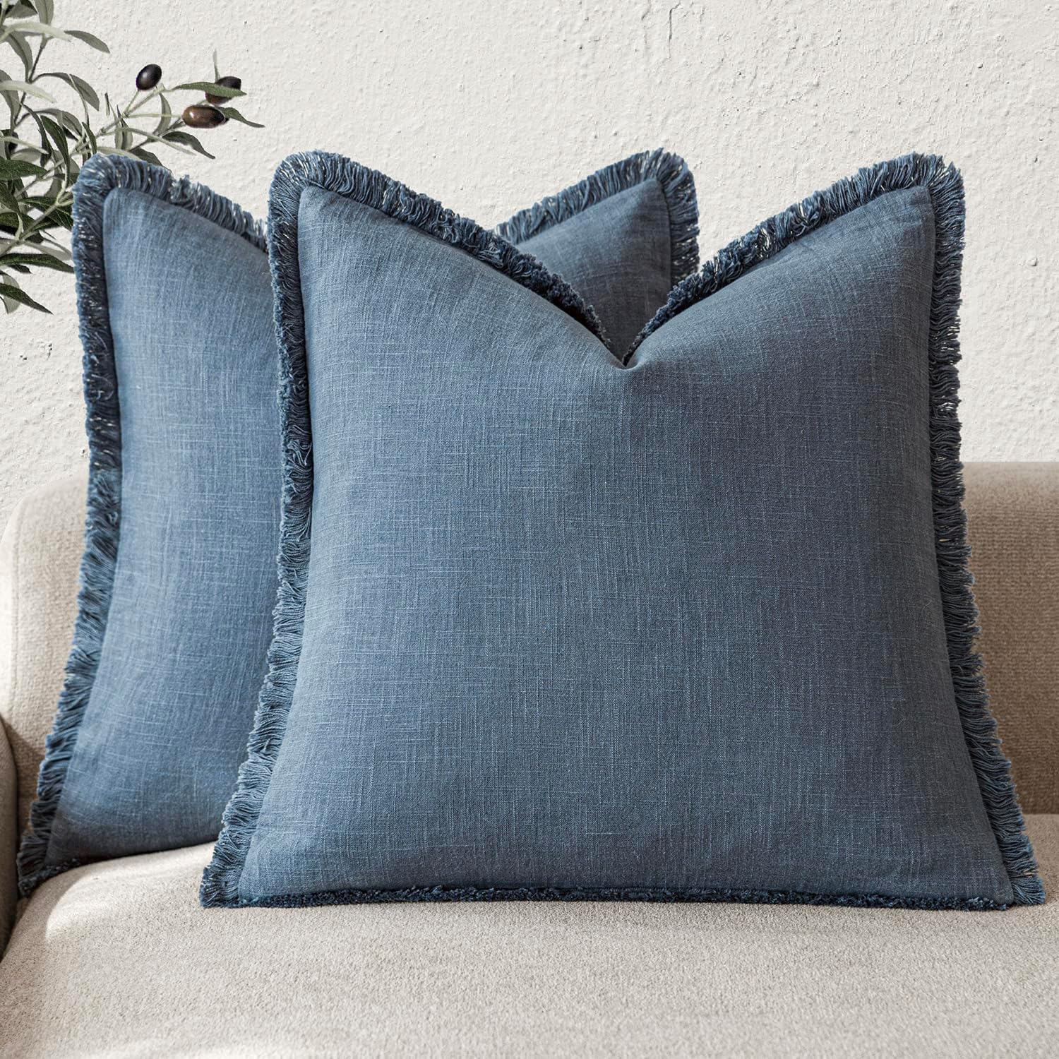 Olijfgroene Linnen Franje Kussenhoezen Boho Boerderij Kussenhoes met Kwastjes Bank Woonkamer Kussensloop 18×18 Inch 50x50cm